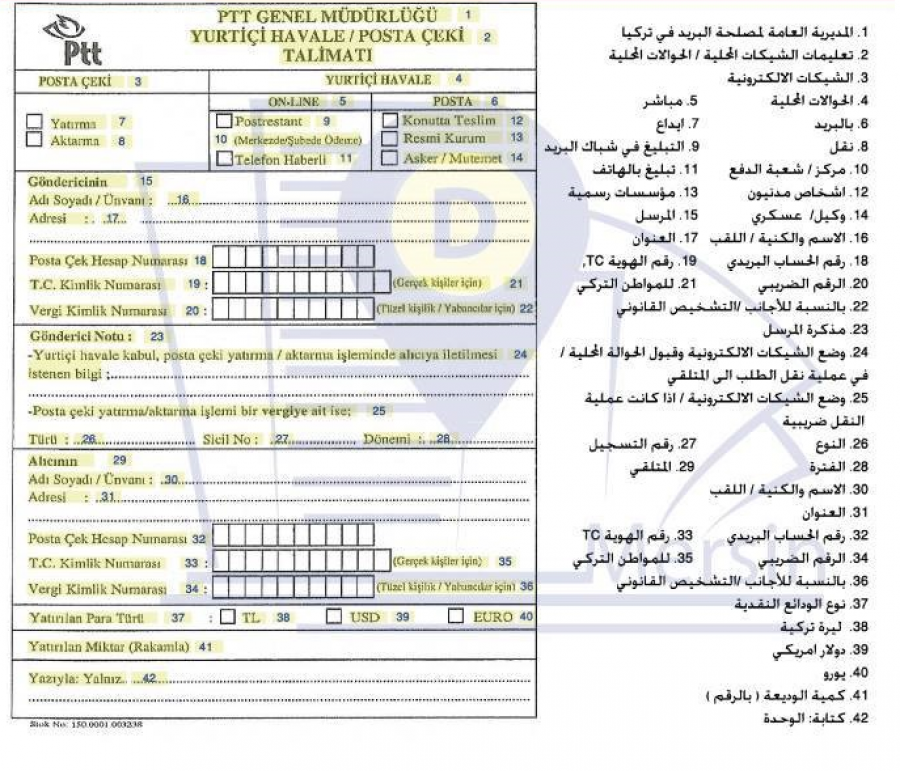 ما هي تفاصيل التحويل عن طريق شركة ال  PTT داخل تركيا؟!!